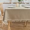 Solid Color Linen Tablecloth With Fringe Rectangular Dining Table Cover Plain Tea Table Runner