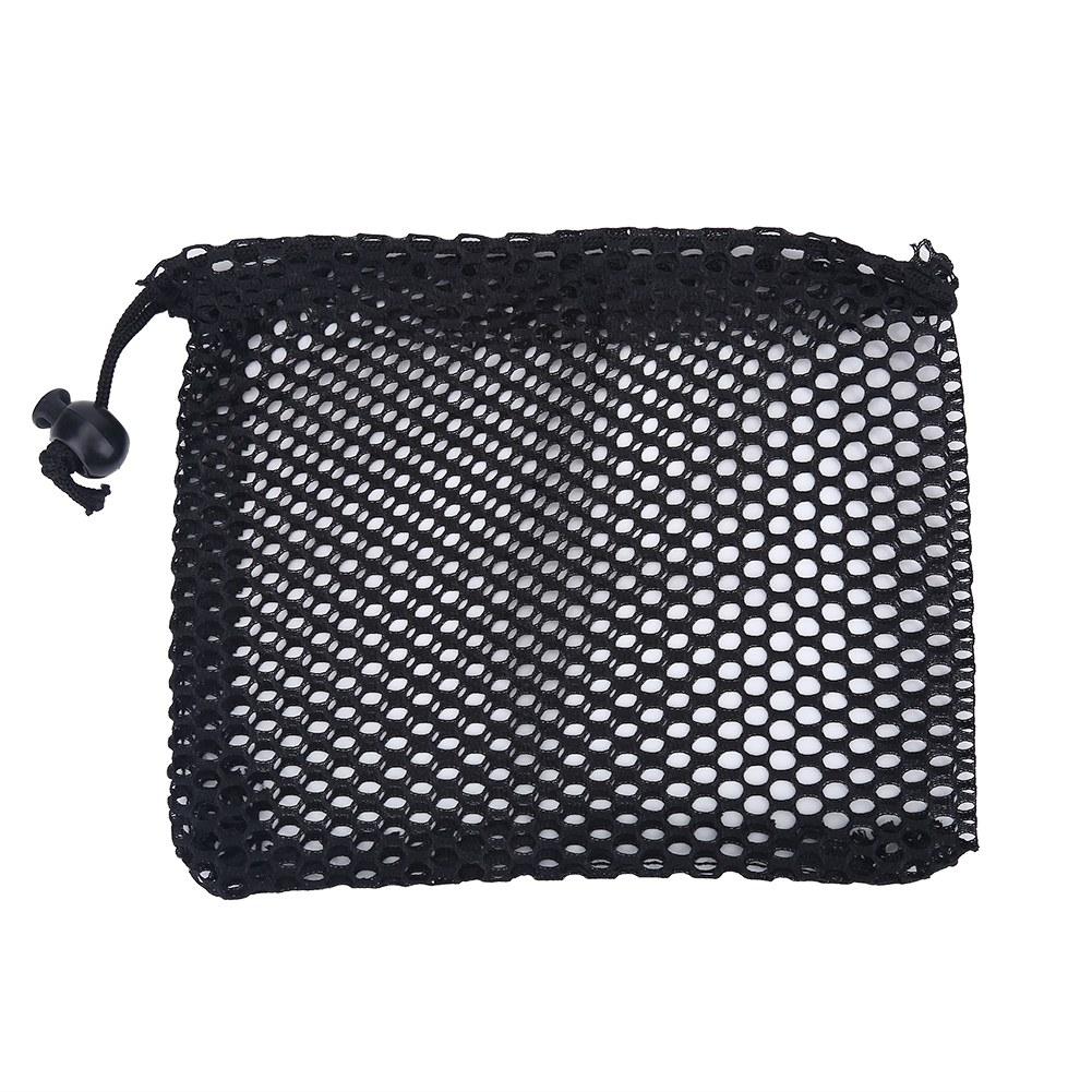 Black Nylon Mesh Drawstring Pouch Golf Balls Holder Storage Bag Accessory