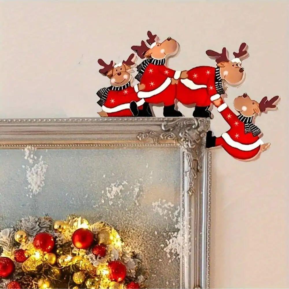 Christmas1pcs Christmas Door Frame Decoration - Funny Santa Claus and Elk Wooden Pendant Suitable For Doors, Walls, and Windows