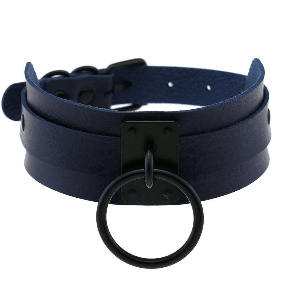 DIEZI Harajuku Cosplay Gothic Necklaces Black Big Circle Necklaces Leather Choker Necklaces Women Men Jewelry Fashion  Goth