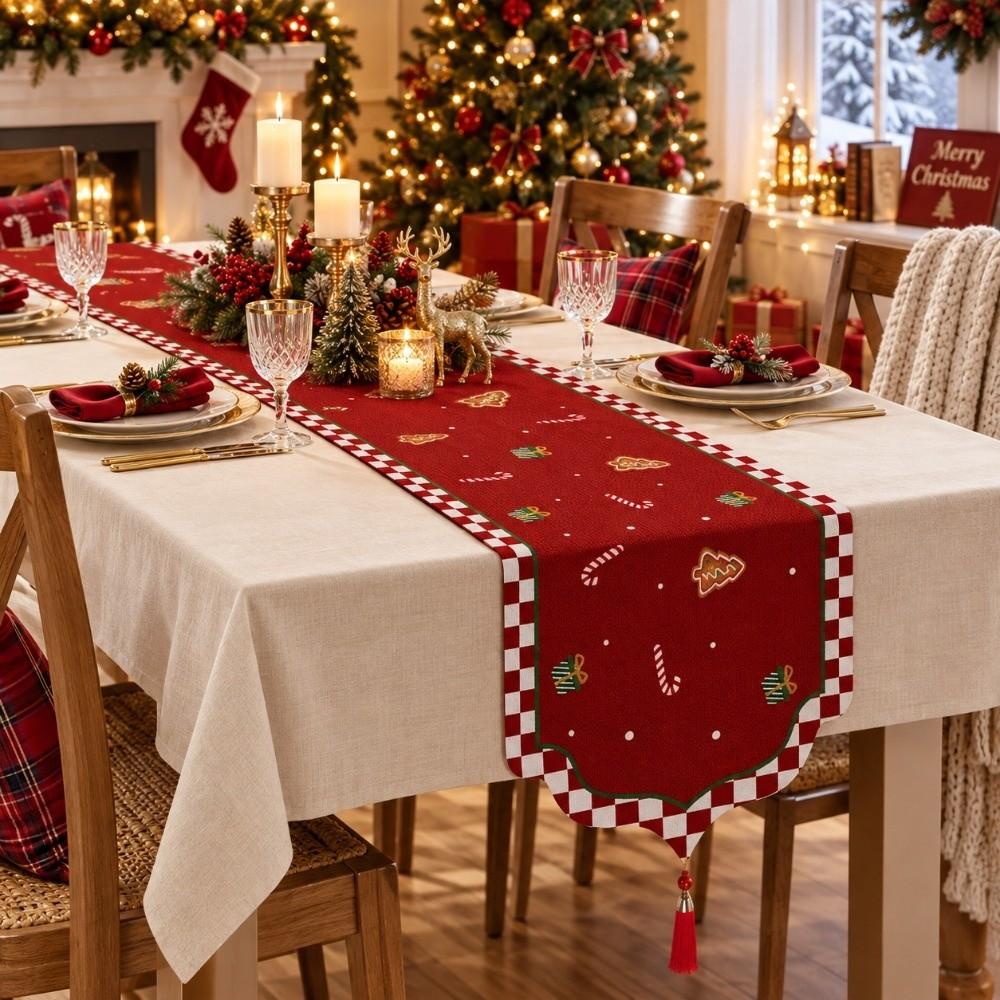 Santa Claus Christmas Table Flag Tree Xmas Tablecloth Christmas Table Runner Dining Table
