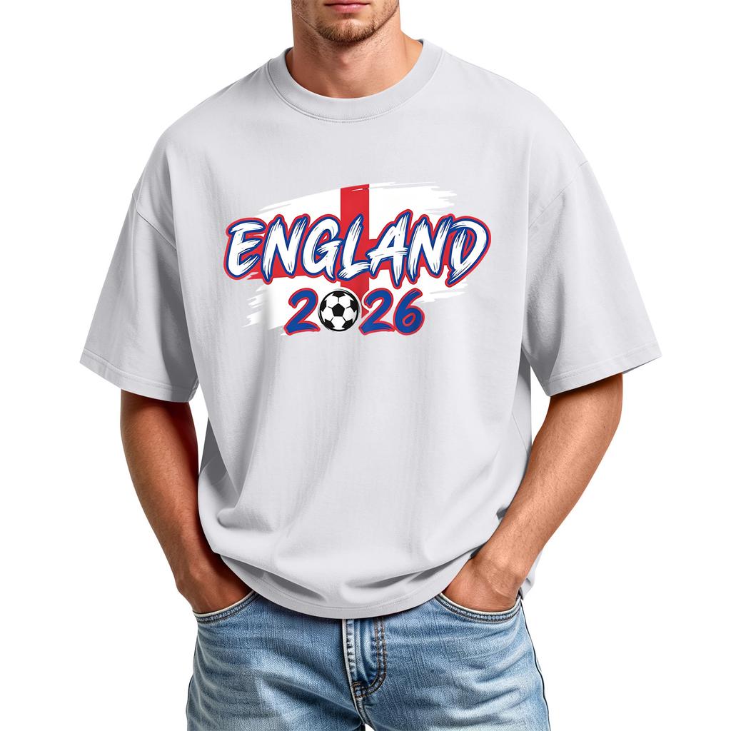 Men's Casual Sports T-Shirt Crew Neck Short Sleeve Top with England 2026 Football Print Suitable for Daily Wear and Outdoor Activities