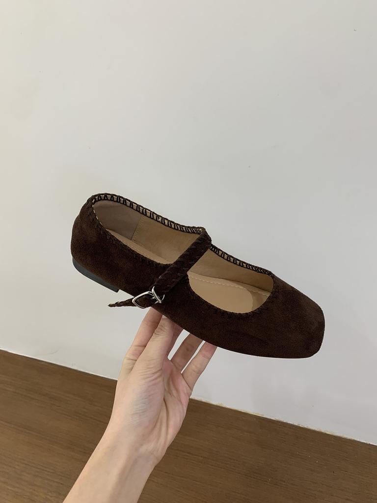 French Suede Ballet Flats Women's 2025 Spring and Autumn New Retro Square Head Casual Flat Mary Jane Single Shoes