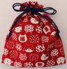 Kyosuke Drawstring Small Item Cat Japanese Made in x cm Pouch, Case, Design, Pattern, Cotton, Japan, Nyankomon, Red/Burgundy, 22.5 22.5
