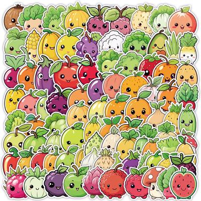 100 Autocolante Drăguțe cu Fructe și Legume Doodles pentru Telefoane Mobile, Computere, Autocolante Decorative Impermeabile, Autocolante Creative pentru Papetărie
