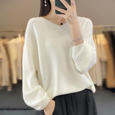 Women's Thin V-neck Knit Sweater Loose Large Version of Lazy Sweater