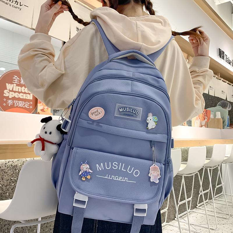 Backpack for Women Korean Version Ins Style Large Capacity Student Schoolbag Japanese Contrasting Color Cute Letter Computer Bag