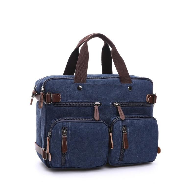 Retro forretningskoffert for menn Enkel ensfarget Crossbody-veske Fritidsreiseveske Multifunksjonell lerretsveske Kan håndholdt enkel og dobbel skulder