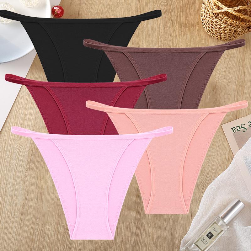 FINETOO 5 ks/Sada Dámské Tanga Bavlněný Rozkrok Kalhotky Nízký Pas G-String Sexy Neviditelné T-back Kalhotky Prodyšné Bezešvé Spodní Prádlo