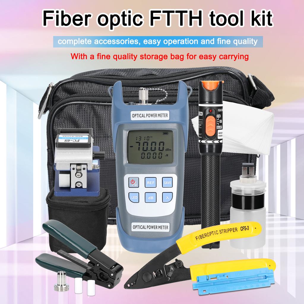Glasfaser-FTTH-Werkzeugsatz, optischer Leistungsmesser, Faserspalter, Abisolierzange für optische Fasern