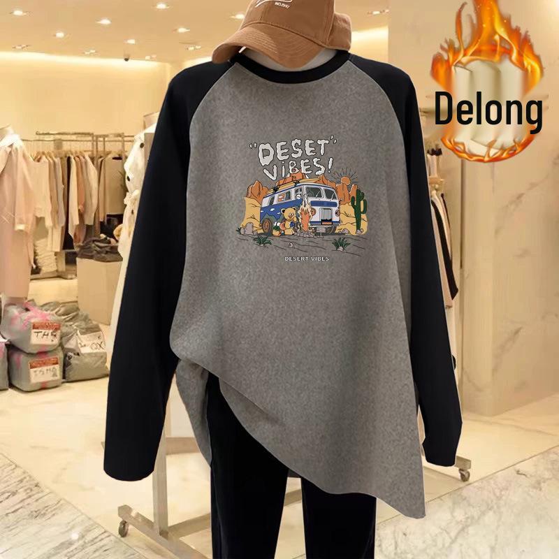 

De Velvet 2025 Early Autumn Color Block Crew Neck Long Sleeve Women’s Base Shirt M