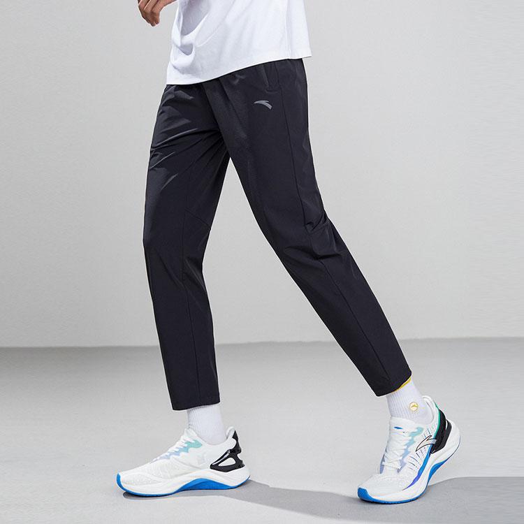 Anta Solid Color Logo Print Elastic Waist Straight-Leg Sports Pants Men Bottoms Black 152225501-1