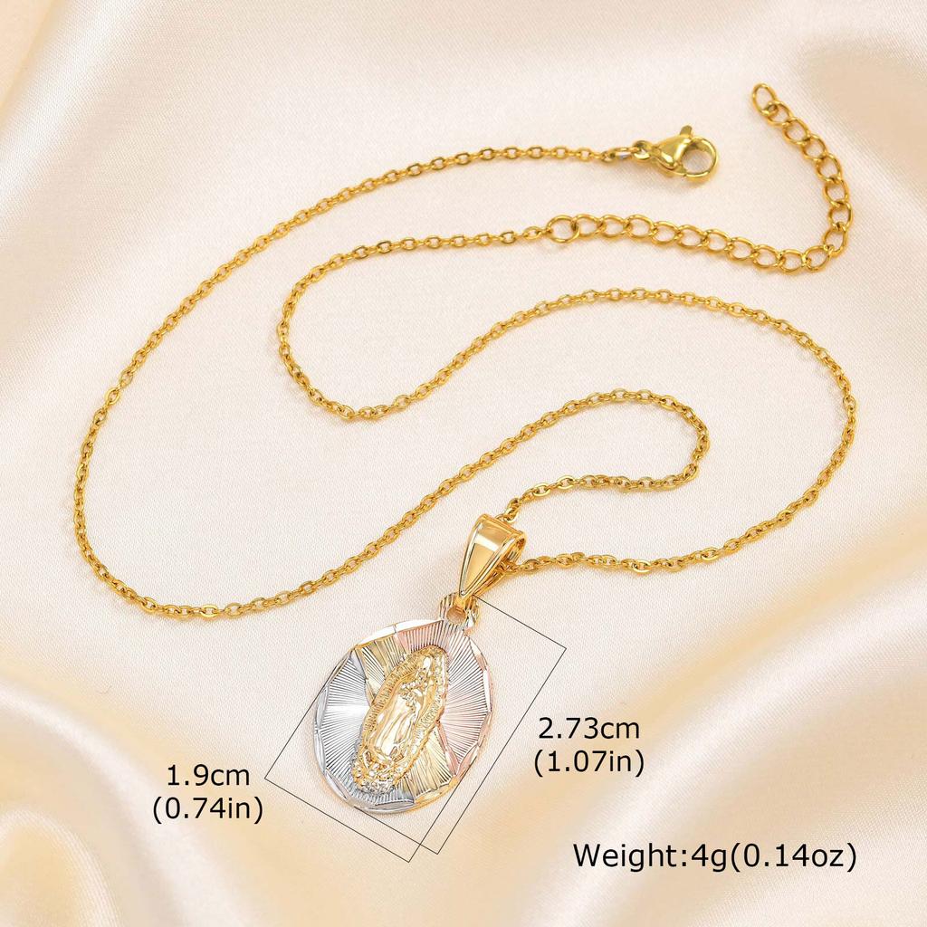 Vnox Virgin Mary Prayer Necklaces For Women Trendy Metal Chain Oval Heart Geometry Pendant Necklace Religious Christ Jewelry