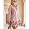 Women S Pink V Neck Ruffled Lantern Sleeve Short Sweatshirt Dress