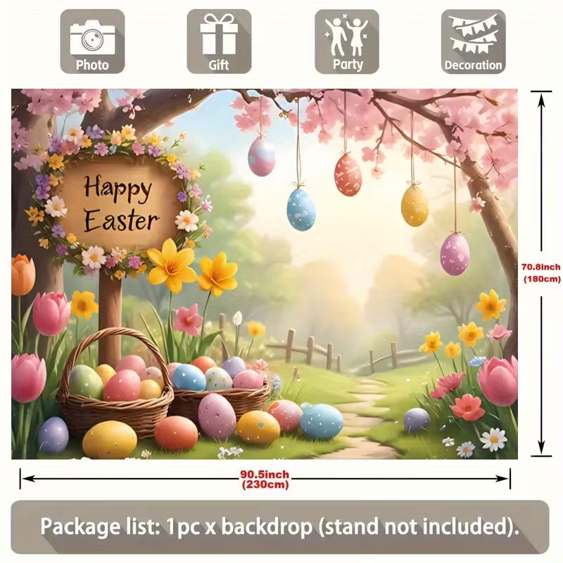 2D Easter Floral Garden Backdrop Cloth 2D Print Colorful Eggs Home Wall Hanging