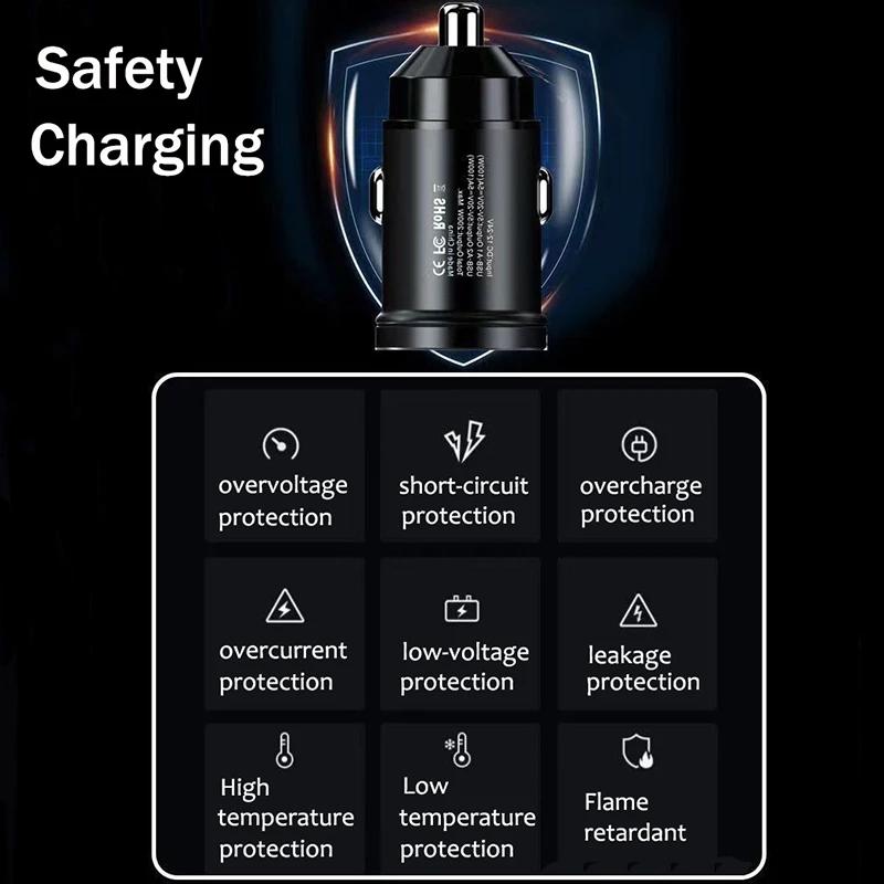 Auto 100W Mini Car Charger Lighter Fast Charging for IPhone QC3.0 Mini PD USB Type C Car Phone Charger for Xiaomi Samsung Huawei