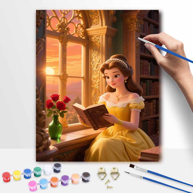 Disney Beauty Reading by Window Painting by Numbers Hand Filled Drawing Art Kit Home Decor 20x30cm