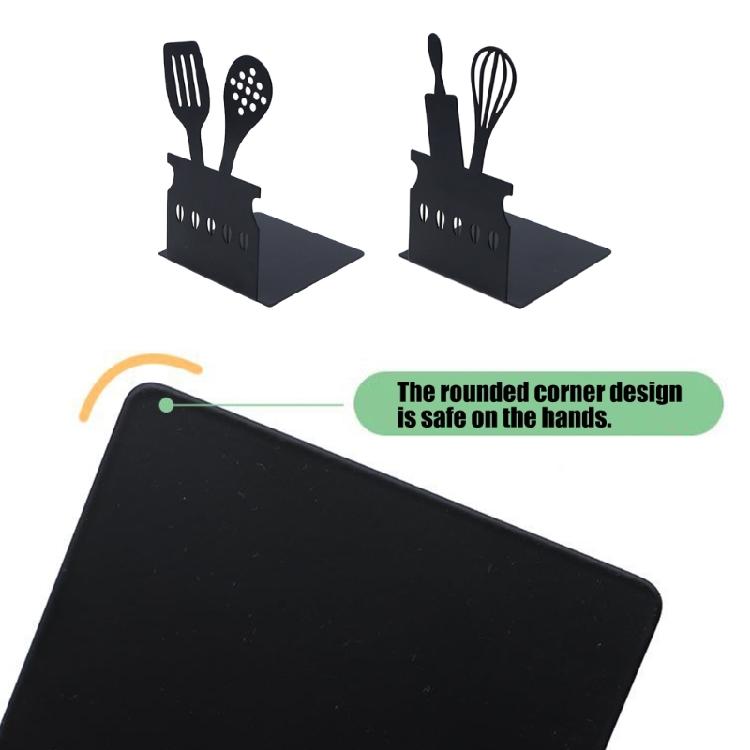 2Pcs Black Metal Bookends Kitchenware Themed Book Stoppers Heavy Duty Desk Book Organiser For Office Home Library School