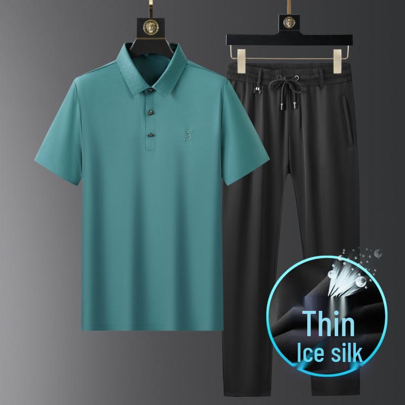 Men's Ultra-thin Light Luxury Ice Silk Short Sleeve Suit - Business Casual Two-Piece Set