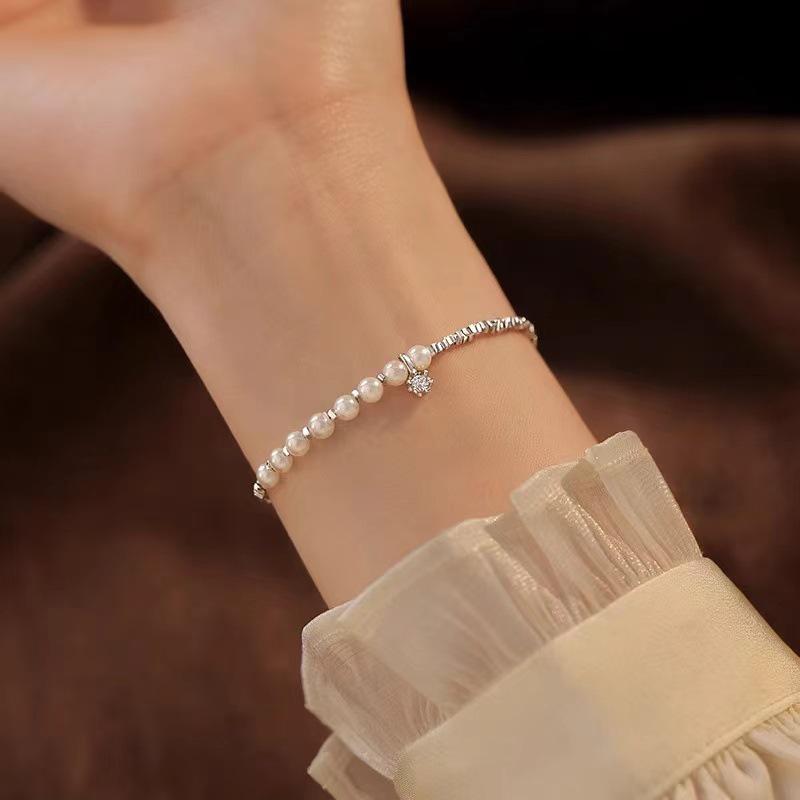 2024 Sterling Silver Pearl Beaded Bracelet - Elegant Gift for Girlfriend