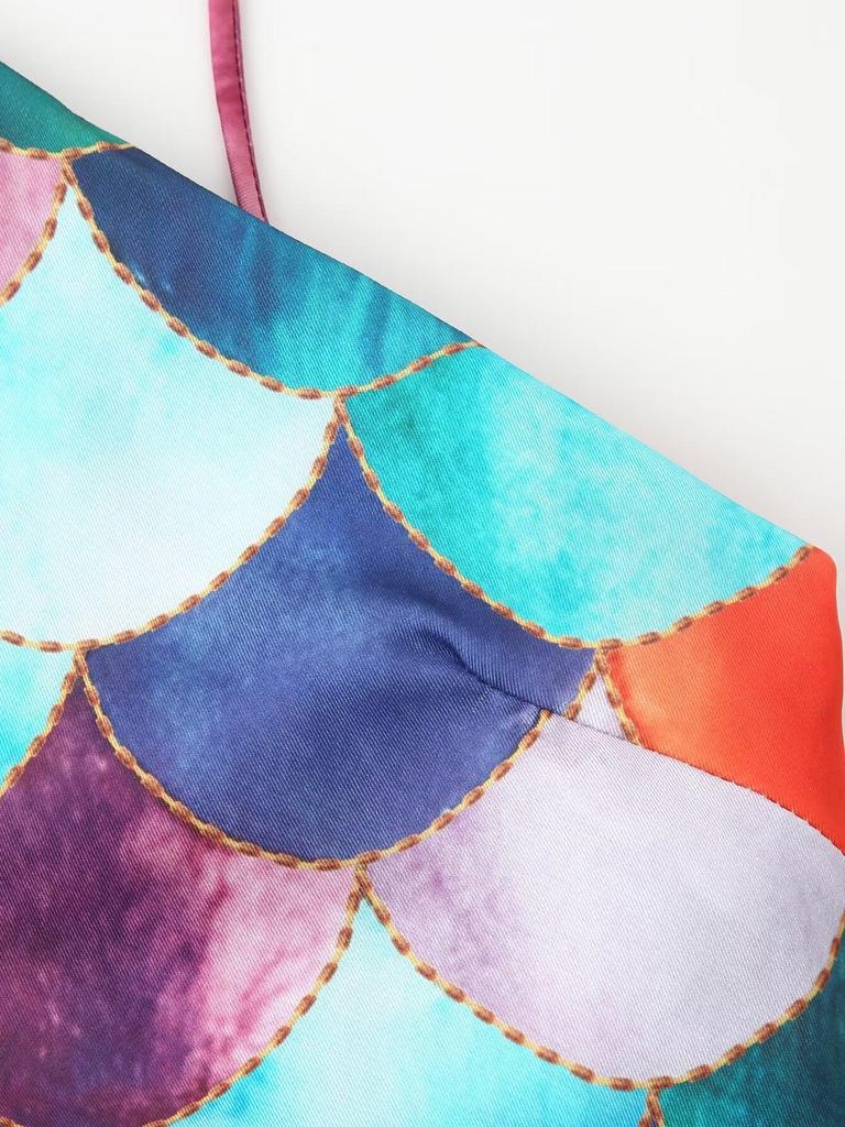 2025 Spring Women's European-American Style Satin Print Halter Dress