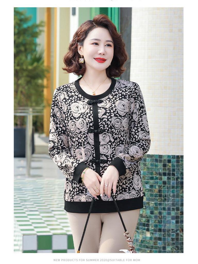 2025 Autumn Fashionable Long-Sleeve Casual T-Shirt for Middle-Aged & Elderly Women