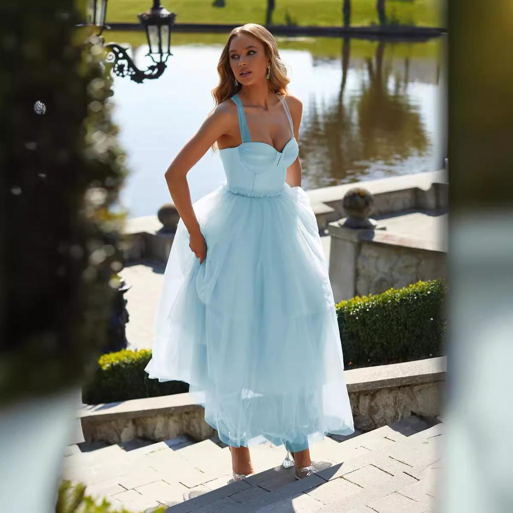 Women's New Suspender Wedding Dress Sexy Mesh Wedding Bridesmaid Dress with Chest Cotton