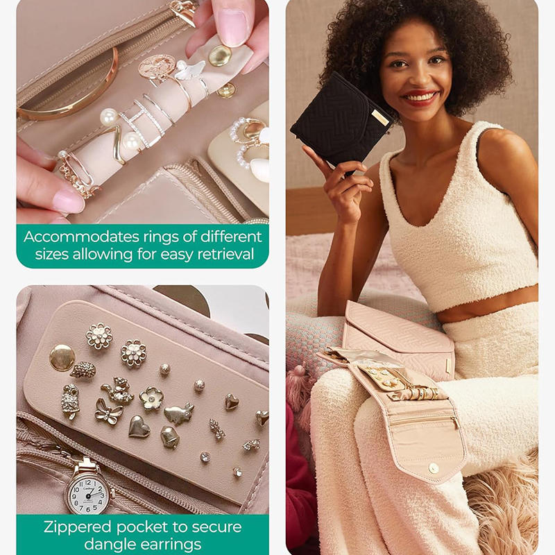 Luxury Portable Jewelry Organizer Bag - Travel Jewelry Case with Zipper Pockets for Earrings Necklaces Rings Gift Ready