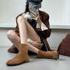 New Spot Korean Version Round Head Versatile Short Boots Women's 2025 New Winter Retro Suede Martin Boots Niche Low Heel
