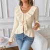 Women's Ruffles Long Sleeve Blouse Dressy V Neck Button Down Tunic Top Trendy Office Work Shirts Tops