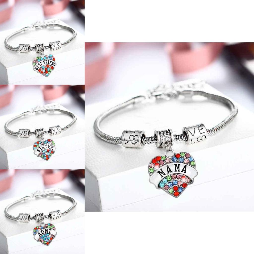 Crafted Family Members Inlaid Colorful Rhinestone Love Heart Bracelet Gift**