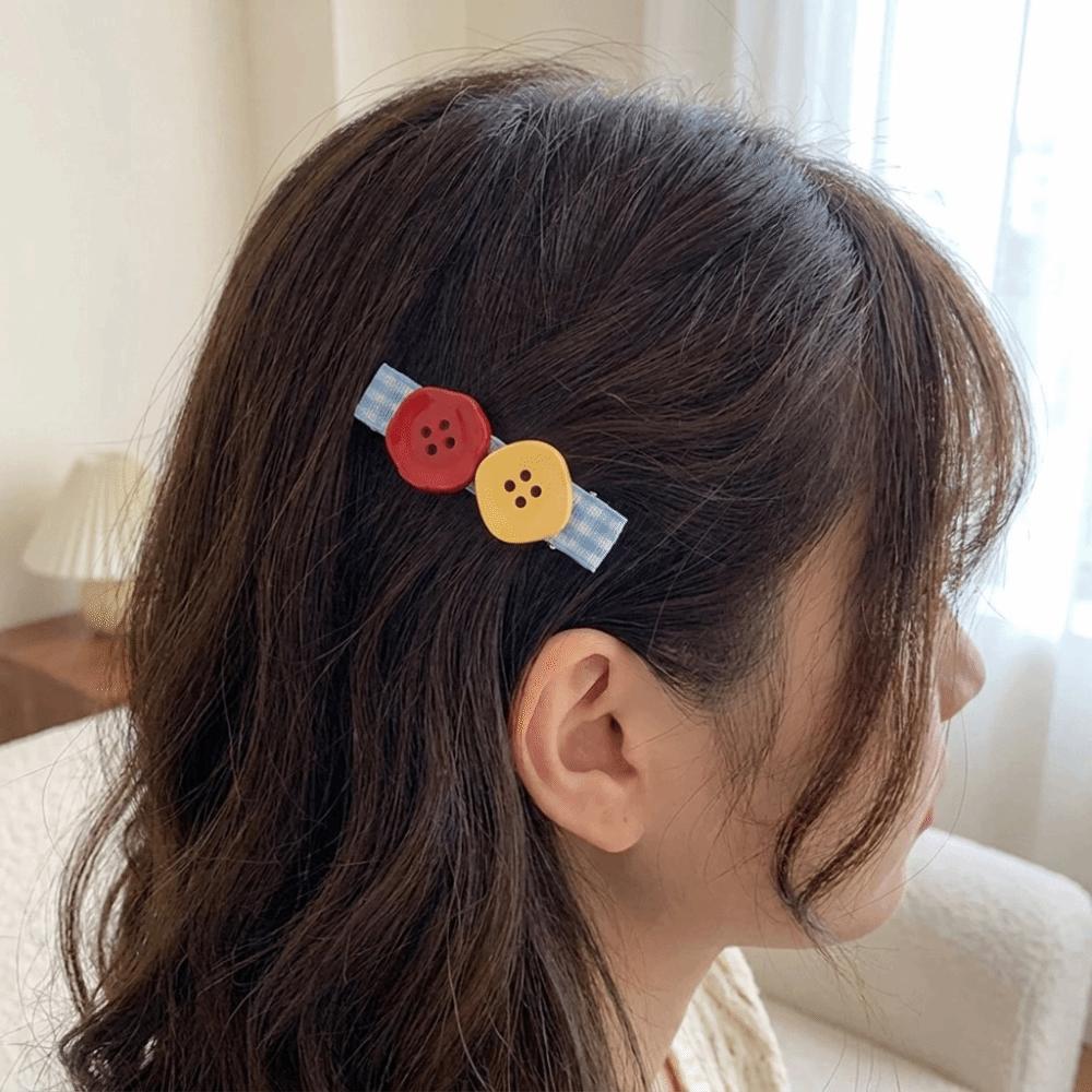 2 pcs/set Small and Cute Button Hair Clips Resin Bangs Clip New Duckbill Clips  Travel