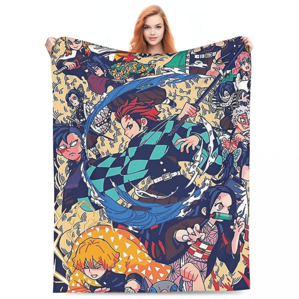 Anime Demon Slayer Kamado Tanjirou Blanket Fleece Sofa Warm Throw Blankets for Home Bedroom Office Throws Bedspread Quilt