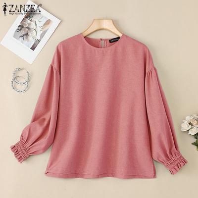 Blusa feminina casual com decote redondo e cor sólida, manga 3/4 solta