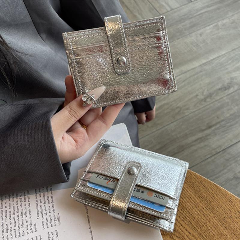 Genuine Leather Short Wallet Korean Fashion Silver Cowhide Small Coin Purses Card Holder Credit ID Card Clip Handbag Clutch Bag