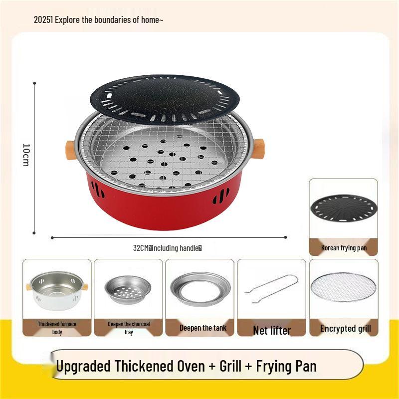 Round Charcoal Grill and Roaster for Outdoor Camping and Home Use