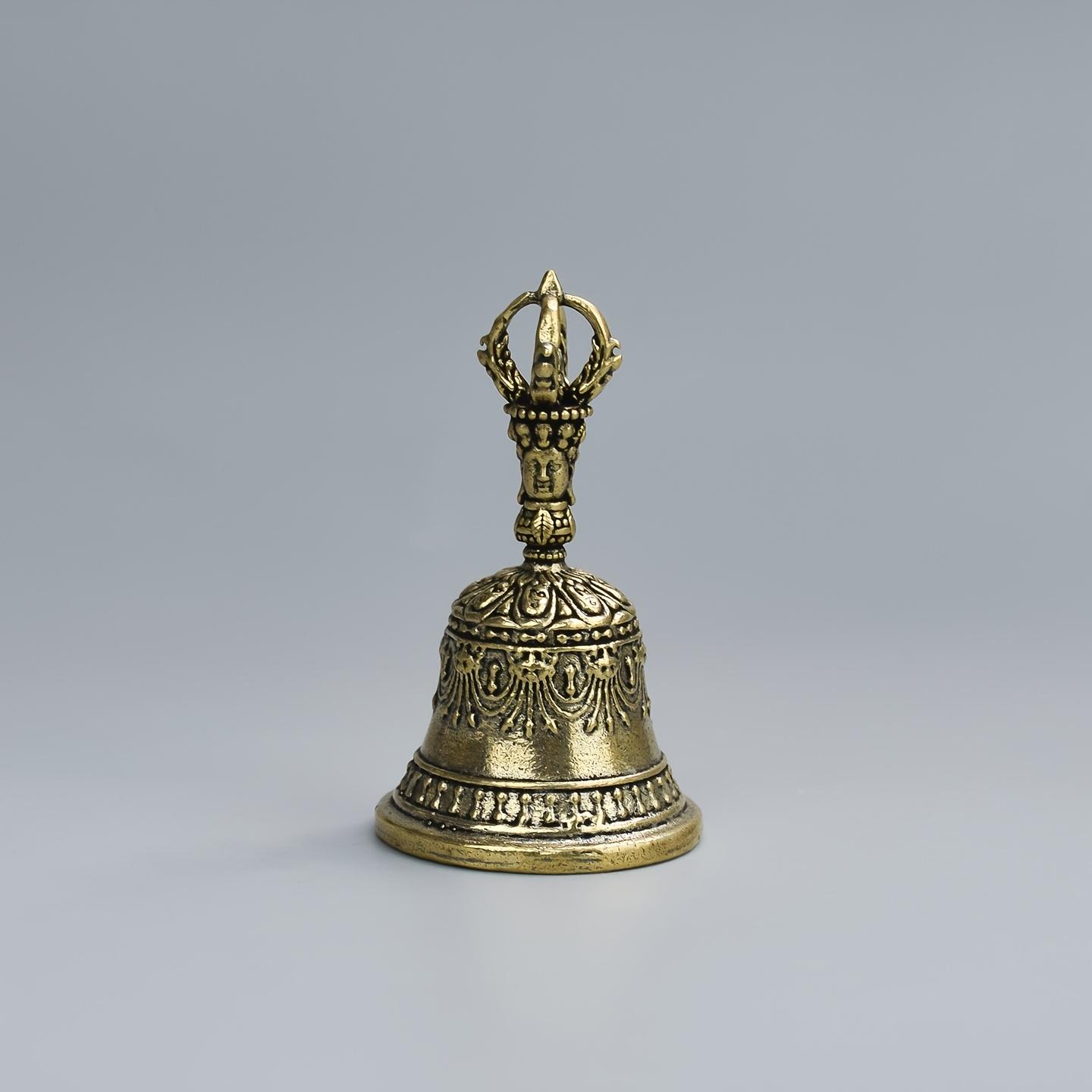 A Carved Brass Bell Rattle Christmas Bell With Handle Hand Rattle Ornament, Healing Brass Hand Bell, Brass Bell Ornament, Crisp Ringing Sound, 1Pc