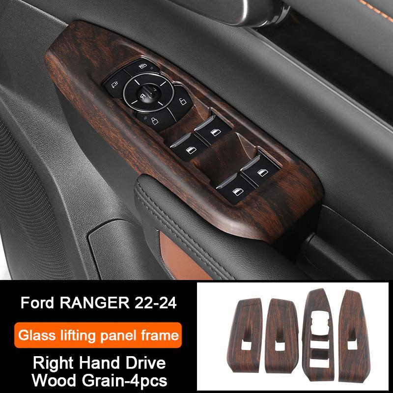 Holzmaserung Innenraum-Überzugsabdeckungen für Ford Ranger Wildtrak T9 2023 2024 Armaturenbrett-Verkleidung Lüftungsdüse Mittelkonsole Schalthebel-Panel-Abdeckung