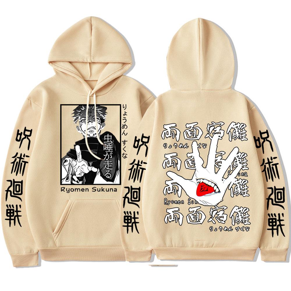 Japanese Anime Jujutsu Kaisen Graphic Hoodies Vintage Oversized Hooded Sweatshirt Long Sleeves Cotton Hoodie Men Women Clothes