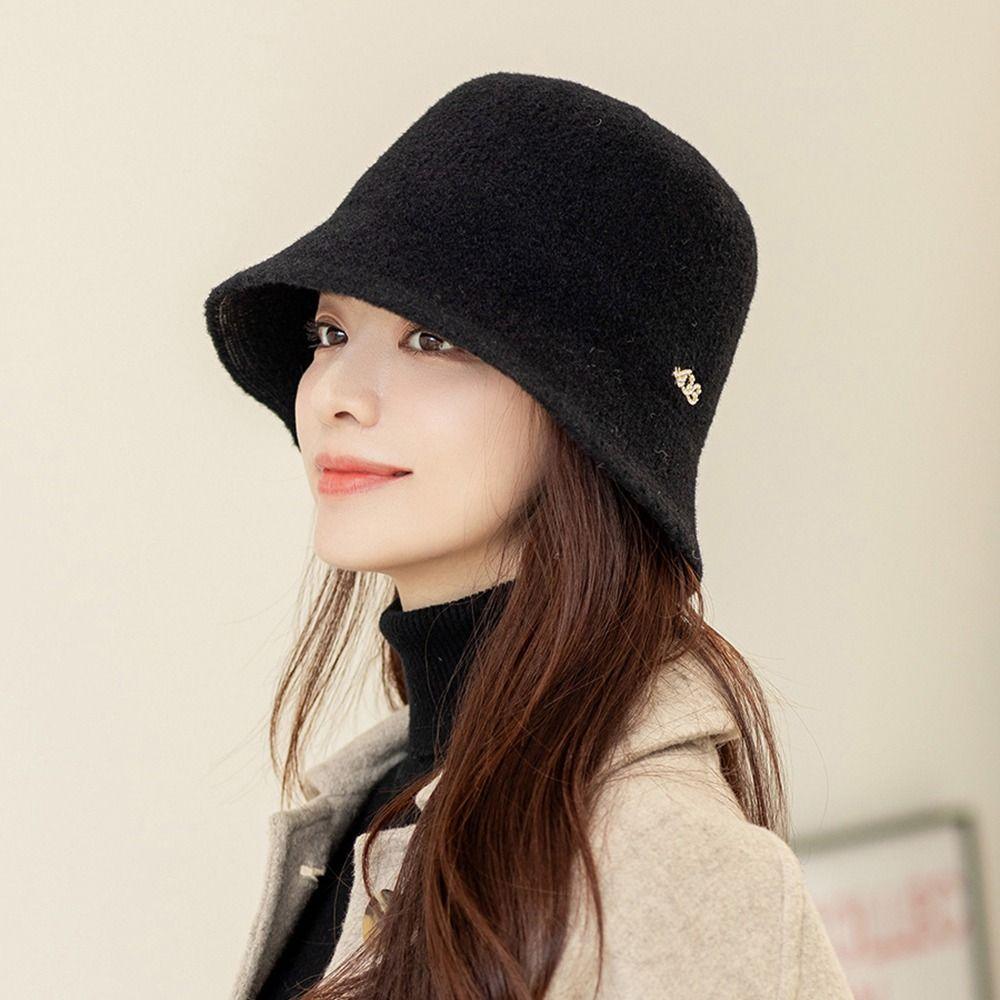 Style For Girls Gift Solid Color AB  Knitted Hat Fisherman Hat Panama Hat Letter Bucket Cap