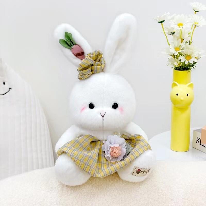 Plush Toy Rabbit With Pink Dress Soft Rabbit Stuffed Animal For Gift Kids