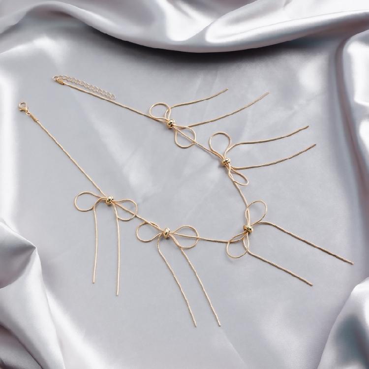 Aesthetic Bowknot Pendant Necklace with Tassels Choker Handmade Jewelry Gift