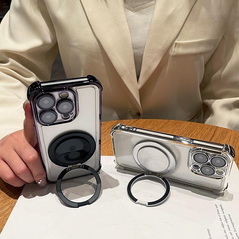 360 Degree Rotating Magnetic Bracket Phone Case For Xiaomi POCO F7 Ultra M7 Pro 4G 5G Clear Shockproof Plating Silicone Cover