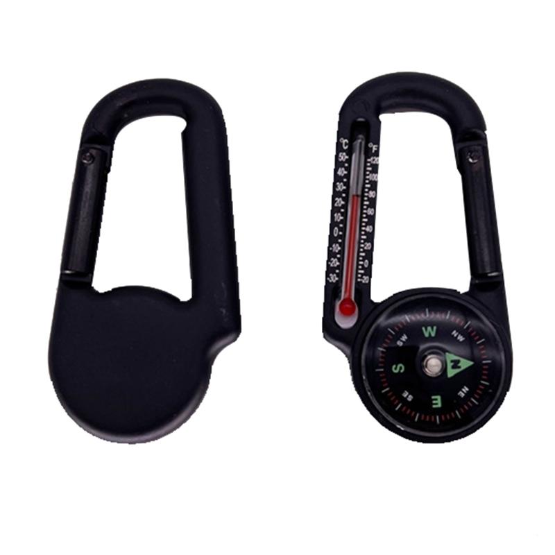 Portable Aluminum Alloy Carabiner with Compasses & Thermometer Camping Accessory