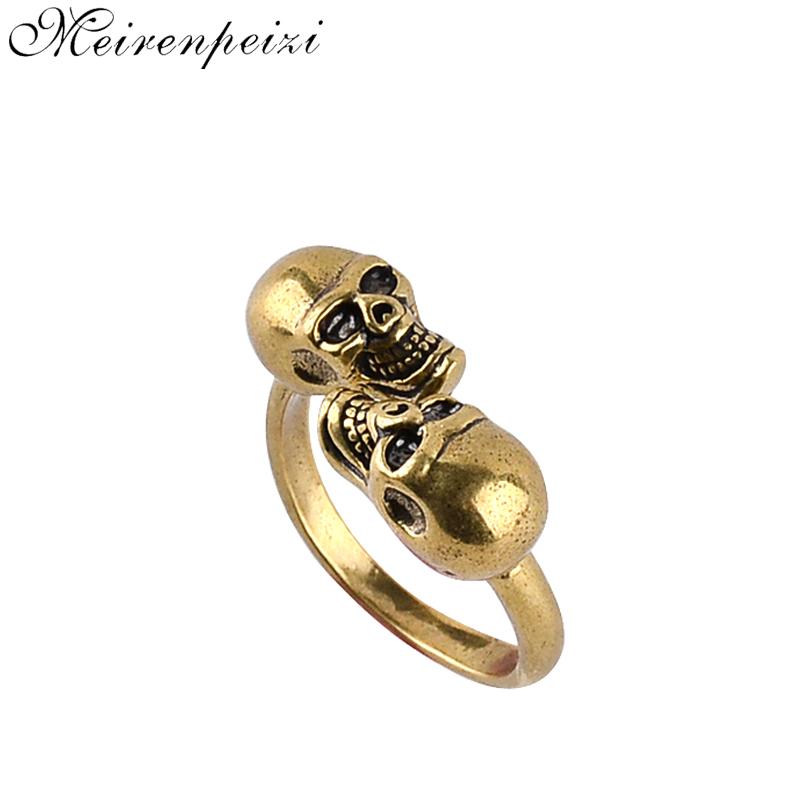 

Punk Double Skull Open Rings Death s Head Jewelry resizable