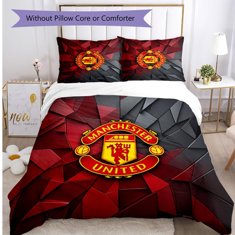 Σετ Κλινοσκεπασμάτων 3 Τεμαχίων με Σχέδιο Manchester United Μαλακό Φιλικό προς το Δέρμα Πλενόμενο Σετ Καλύμματος Παπλώματος & Μαξιλαροθηκών Όλες τις Εποχές Υπνοδωμάτιο