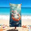 Süßes Katzen-Strandtuch, Schwimmende Katze mit Rettungsring, Blasenwasser-Print, Weiche Mikrofaser, Ideales Geschenk für Katzenliebhaber