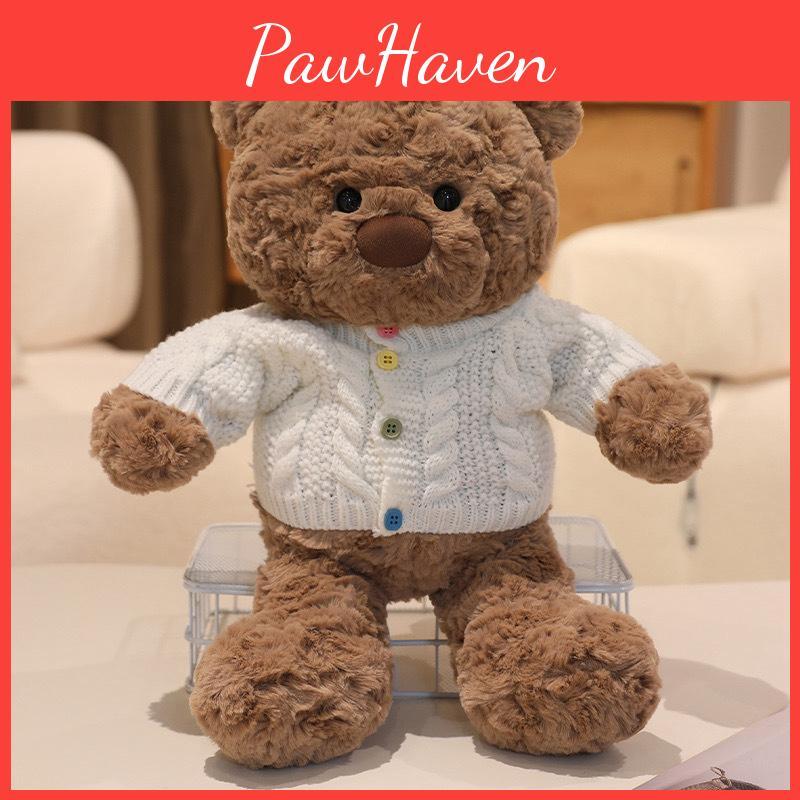 Bear Plush Teddy Stuffed With Cozy Sweater Soft Huggable Bedtime Gift Companion