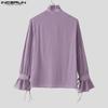 INCERUN Men Stand Neck Lace-up Long Sleeve Casual Oversized Elegant Shirts