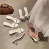 French sandals women wear 2025 summer new thick heel rhinestone fairy wind crystal transparent middle heel slippers